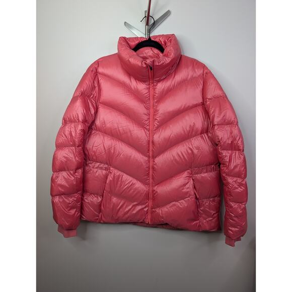 Athleta Lofty Sz L Coral/pink Nylon Goose Down Zip Packable Puffer Coat Jacket - Picture 1 of 11
